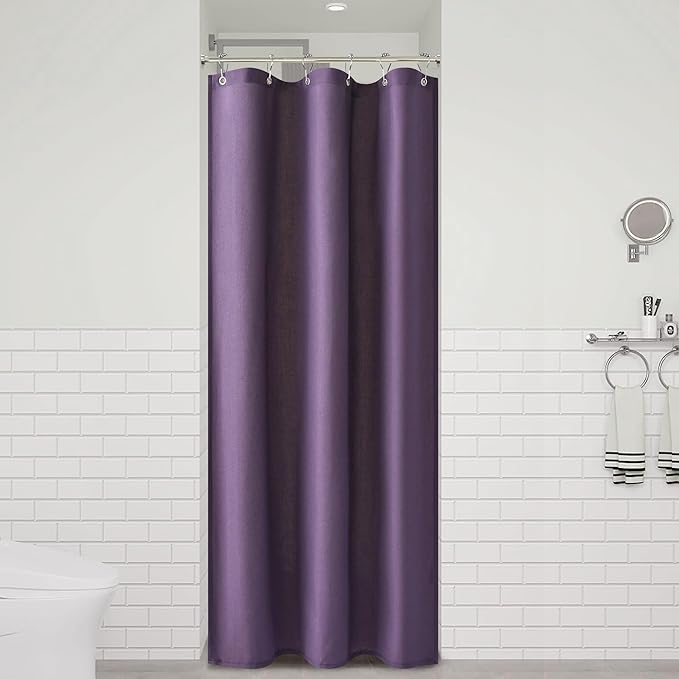 Naturoom Purple 36 Inch Shower Curtain - Stall Narrow Half Linen Ultra Thick Fabric Shower Curtain Set with Hooks, Boho Farmhouse Rustic RV Camper Bath Curtains for Bathroom, 36x72