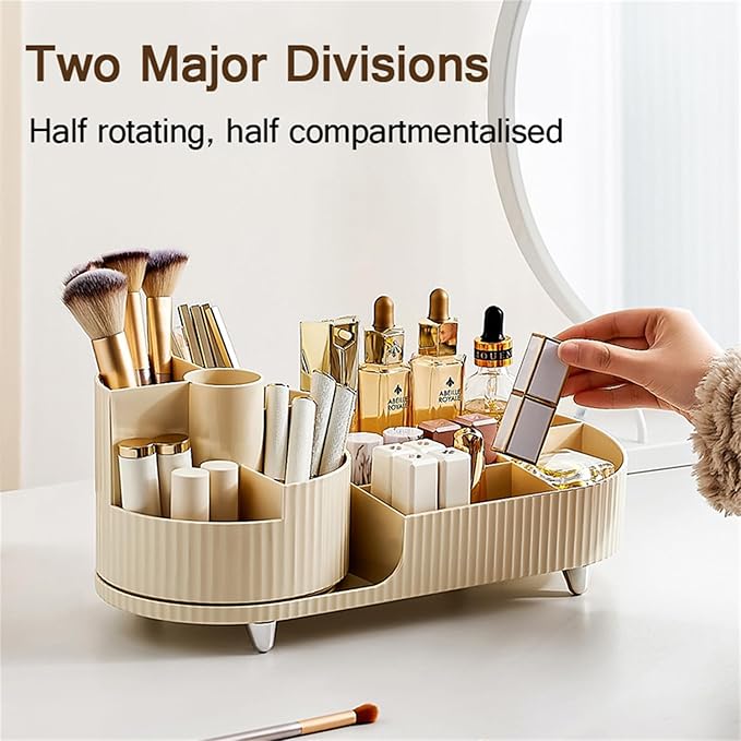 Makeup Organizer for Vanity, Rotating Organizer, Desk Cosmetics Organizers Storage Skincare, Nail Polish, Lipsticks, Jewelry, Large Capacity Cosmetic Display Cases, Creamy White (HS001)