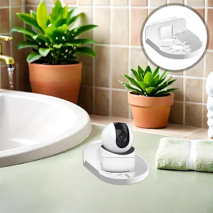 Toyvian Wall Mounted Adhesive Bathroom Shelf for Monitor and Security Camera Holder, White Round Small Wall Mount Shelf, No Drilling Storage Rack for Home and Dorm
