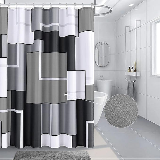 Hokibero Grey Modern Shower Curtain Set Gray Shower Curtains for Bathroom Slub Fabric Geometric Bath Curtains Decorative Black Water Repellent for Bathtubs Hotels, 72x72, Grey
