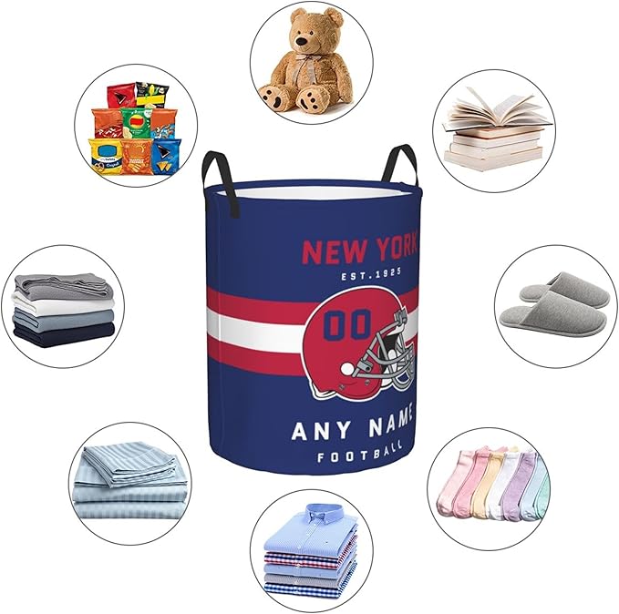 Custom New York Laundry Hamper - Personalized Football Style Laundry Basket - Customized Name And Number - Dirty Clothes Hamper Waterproof Large Capacity Hamper for Bedroom Bathroom Living Room