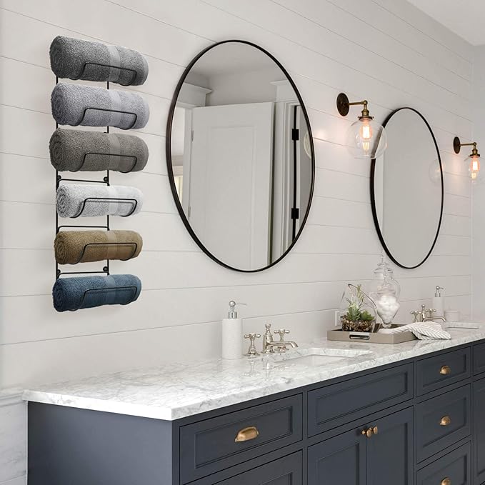 Sorbus Towel Rack Wall Mount – 6 Compartments of Black Metal Bathroom Towel Holder Set - Bathroom Organizer, for Gym Spa, Camper, Rv, Back of Door, Cabinet - Wine Rack Wall Mounted for Kitchen, Bar