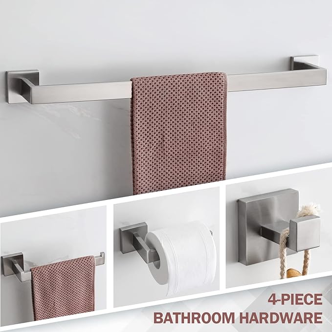 VELIMAX Premium Stainless Steel 4 Pieces Bathroom Hardware Accessories Set Wall Mounted Towel Bar Set, Brushed, 23.6-Inch