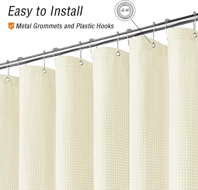 Gibelle Extra Long Shower Curtain 72 x 84, 230GSM Tall Waffle Weave Textured Fabric Shower Curtain for Bathroom, Water Repellent, Machine Washable, Ivory