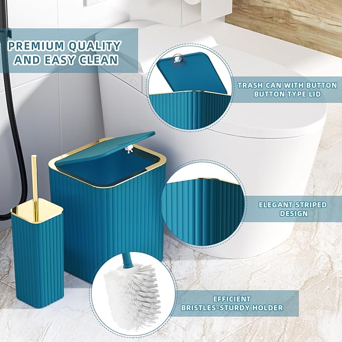 XLHOMO Bathroom Accessory Set - 25PC Teal Bathroom Set, Bathroom Set with Shower Curtain and Rugs, Bathroom Accessories Set, Shower Curtain Set, Trash Can & Soap Dispenser