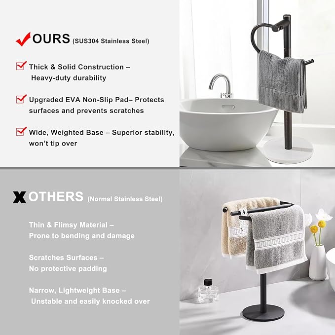 Standing Towel Bar Holder - Free Standing Bathroom Towel Rack Towel Holder with Engineered Stone Base - Countertop Vanity Towel Stand for Hand/Kitchen Towels (Oil-Rubbed Bronze)