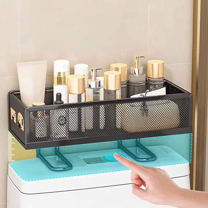 Bathroom Storage Rack Over The Toilet – Iron Back of Toilet Organizer for Draining & Storing Items (Black)