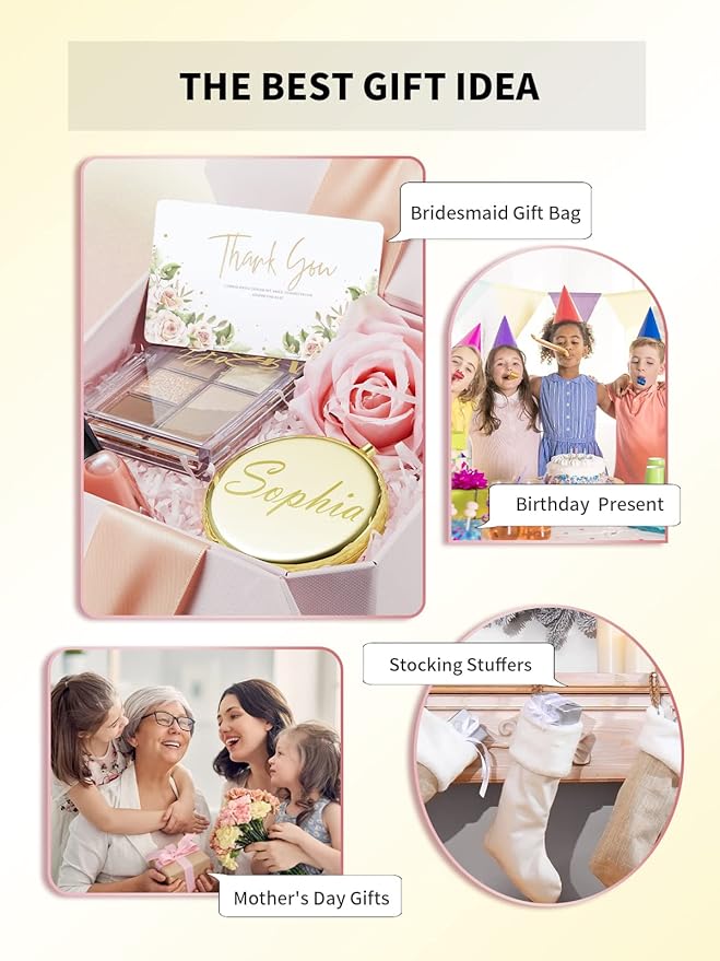 Compact Mirror Bulk, Set of 2 Double-Sided 1X/2X Magnifying Purse Pocket Makeup Mirrors(Round, Gold and Silver)