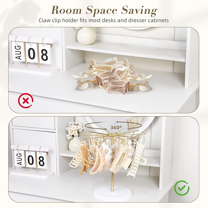 SNOWSTAR Claw Clip Organizer Holder,Vertical 360-Degree Rotating Hair Clip Holder and Storage,Hair Clip Organizer Display Stand for Women and Girls