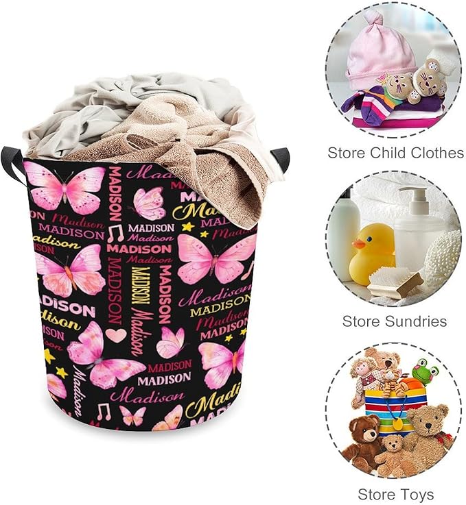 Custom Butterfly Laundry Baskets,Personalized Butterfly Gifts for Butterflies Lovers,Collapsible Laundry Hamper with Name for Kids Adults Home Decoration