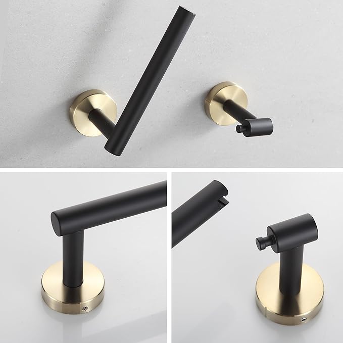 BVL Black and Gold Toilet Paper Holder Wall Mount – 304 Stainless Steel Single Arm Flip-Up Bathroom Tissue Roll Holder, Modern Screw Installation Toilet Paper Dispenser for Home & Commercial use