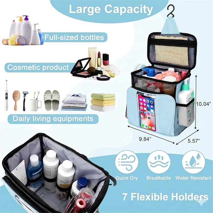 BAIMAY Quick Dry Mesh Shower Caddy, Travel Cruise Ship Essentials-Lightblue
