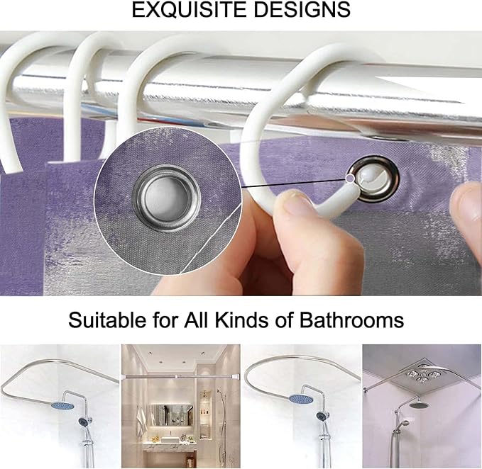 Lnond 4Pcs Purple Bathroom Shower Curtain Sets with Rugs, Purple and Grey Painting Art Bathroom Sets with Shower Curtain and Rugs and Accessories