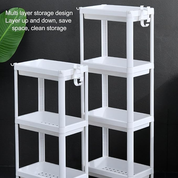 Narrow Freestanding Bathroom Shelf, Space Saving Storage Rack White Laundry Shelf for Bathroom Laundry Room Kitchen Bedroom Compact Areas (4 Layers)