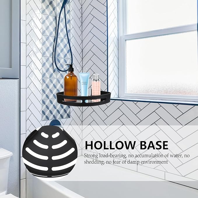 Hemobllo Nail-Free Wall-Mounted Triangle Storage Rack with Hooks, Space Aluminum Bathroom Shelf, Black Matte Finish, Suitable for Kitchen and Household Organization