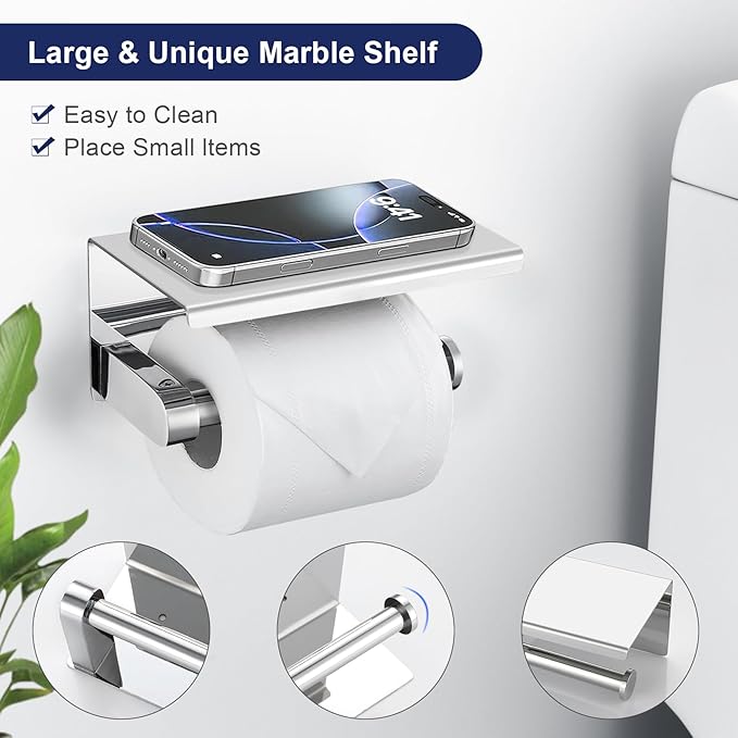 5-Piece Towel Bar Set Polish Chrome Bathroom Hardware Accessories Set Upgraded Toilet Paper Holder with Shelf Towel Holder Set for Bathroom Stainless Steel Wall Mounted