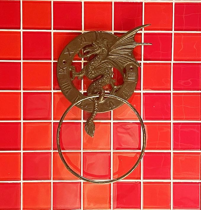 Cast Iron Antique Dragon Towel Ring, Wall Mounted Medieval/Gothic Accessories for Bathroom
