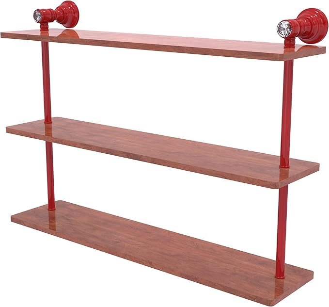 Allied Brass CC-5-22-IRW-FER Carolina Crystal Collection 22 Inch Triple Wood Shelf, Fire Engine Red