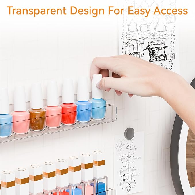 Cq acrylic Nail Shelves for Nail Polish,15 Inch 6 Pack Hanging Clear Nail Polish Wall Organizer for Nail Salon Wall Essential Oil Shelf,Gel Fingernail Polish Holder and Tattoo Studio Decor Paint
