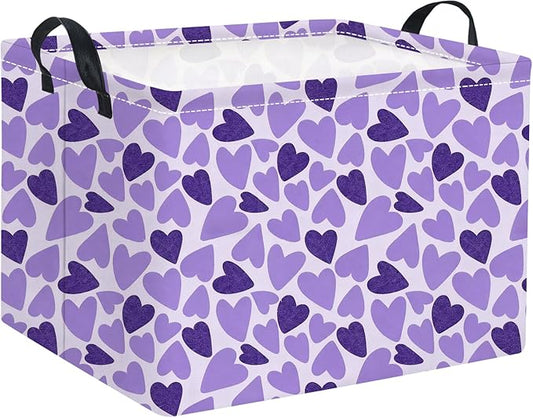 Rectangular Valentines Basket for Women Girls Storage Bin Organizer Box Shelf Room Decor(Double Purple Heart)