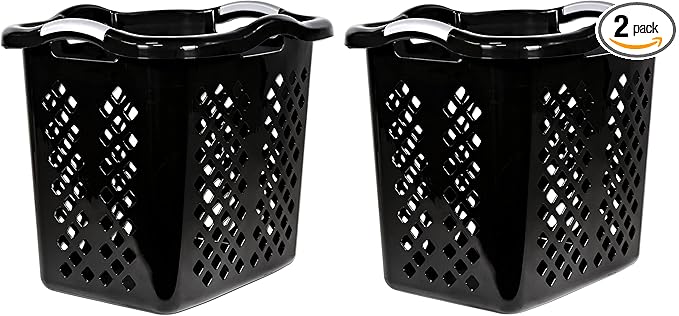 2-Pack Plastic Laundry Hamper, 2 Bushel Large Laundry Basket with Silver Carry Handles, Easy Carry Dirty Clothes Hamper Bin for Home & Apartment