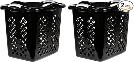 2-Pack Plastic Laundry Hamper, 2 Bushel Large Laundry Basket with Silver Carry Handles, Easy Carry Dirty Clothes Hamper Bin for Home & Apartment
