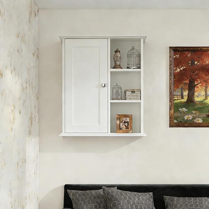 The Wide Usage Wall Medicine Cabinet with Storage Shelves & Anti-Dust Door for Bathroom, Living Room, Kitchen, Entryway,Bedroom（White）