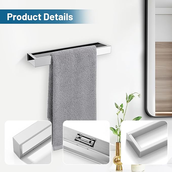 TNOMS Single Towel Bar Towel Holder Bathroom Hardware Accessories,Stainless Steel Wall-Mounted Towel Rack Towel Rail,12 Inches Polished Chrome
