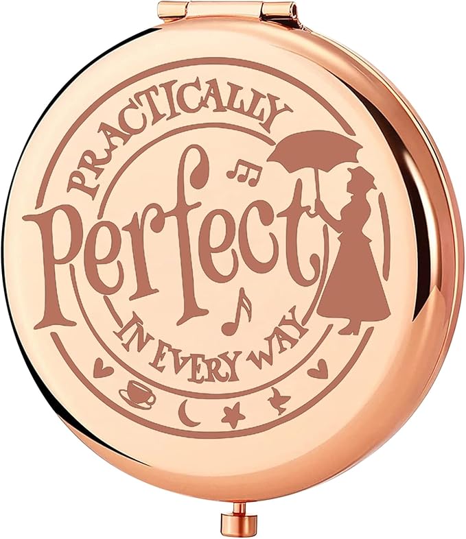 KEYCHIN Mary Qoute Pocket Mirror Mary Fans Gift Practically Perfect in Every Way Umbrella Compact Mirror for Women Girls (Practically Perfect Mirror-S) (Perfect RG)