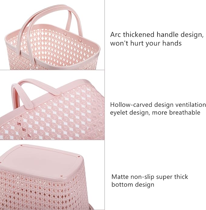 Frcctre 3 Pack Portable Shower Caddy Basket, Plastic Storage Baskets with Handle Plastic Tote Storage Basket Easter Baskets Toiletry Organizer for Bathroom, Kitchen, Pantry, College Dorm