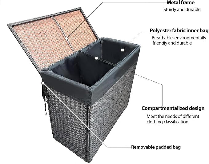 Laundry Hamper Wicker With Lid and Wheels, Collapsible Rattan Clothes Hamper 29 Gal (110 L) Removable Linerdouble Laundry Basket Handwoven for Clothes Storage in Bedroom(Brown)