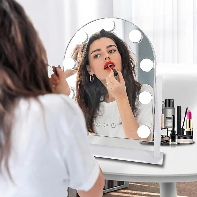 Arched Makeup Vanity Mirror with Lights LED Makeup Mirror Detachable 10X Magnification, Hollywood Make Up Mirror with Lighting, Smart Touch, Rechargeable,360° Rotation,White 14.17"x 11.81"