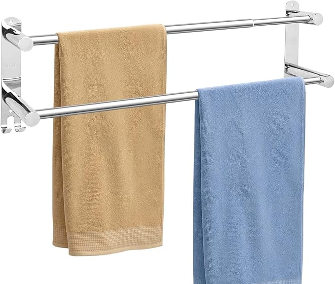 Stainless Steel Double Towel bar,adjustable16-28IN Double Towel Racks for Bathroom Wall Mounted,Suitable for Bathrooms and Kitchens