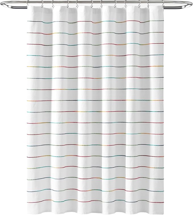 Lush Decor Ombre Stripe Yarn Dyed Cotton Shower Curtain, 72" W x 72" L, Rainbow - Fabric Shower Curtains - Striped Bathroom Curtain - Farmhouse & Coastal Decor