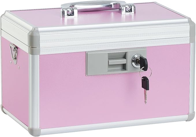 xydstay Medicine Lock Box,First Aid Safe Medication Storage Box,Layered Aluminum Daily Medicine Cabinet Family Use,12.2" x 7.9" x 7.5", Pink