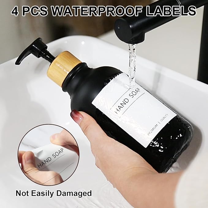 KASUNTING Hand Soap Dispenser Bathroom, Black Dish Soap Dispenser for Kitchen, 17 Fl Oz Plastic Hand and Dish Soap Dispensers Set with Bamboo Pump, 2 Pack Refillable Liquid Lotion Containers Bottle