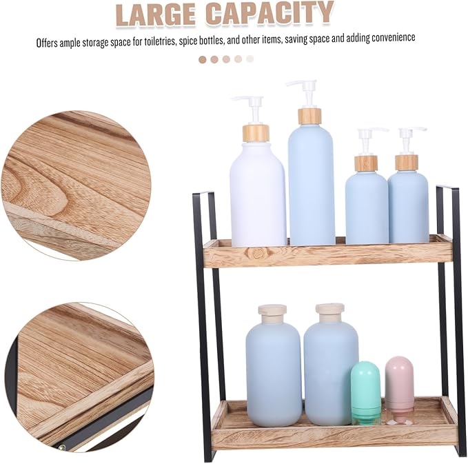 Wooden Bathroom Shelf Stand Toiletry and Spice Rack Sturdy Wood Organizer for Countertop Multi-use Storage for Cosmetics Kitchen and Bathroom