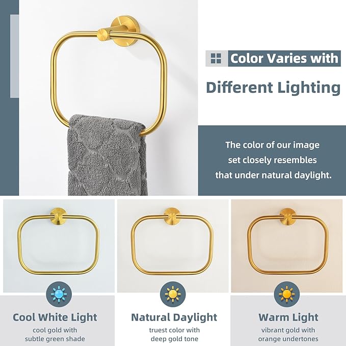 Angle Simple Square Towel Ring Brushed Dark Gold, SUS304 Stainless Steel Swivel Hand Towel Holder for Bathroom, Wall Mount, 7.87 Inches