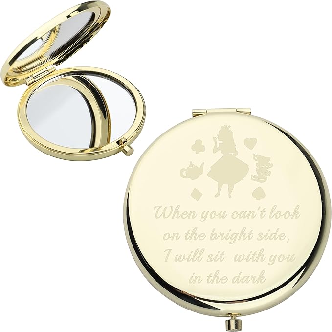 AKTAP Fairy Tale Gifts Princess Fans Compact Mirror I Will Sit with You in The Dark Makeup Mirror for Women (A Princess Gold Mirror)