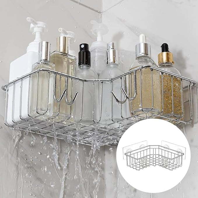 6 Pack Shower Caddy Adhesive Replacement, Adhesive Shelves Hooks Caddy Shelves Rack Basket Organizer Shower Sticker Bathroom Hanging Hook No Drilling Sticky Hanging Hooks (Style 3)