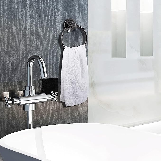 ORB No Dill Towel Ring, BOPai Vacuum Suction Cup Shower Washcloth Hand Towel Round Holder Bathroom