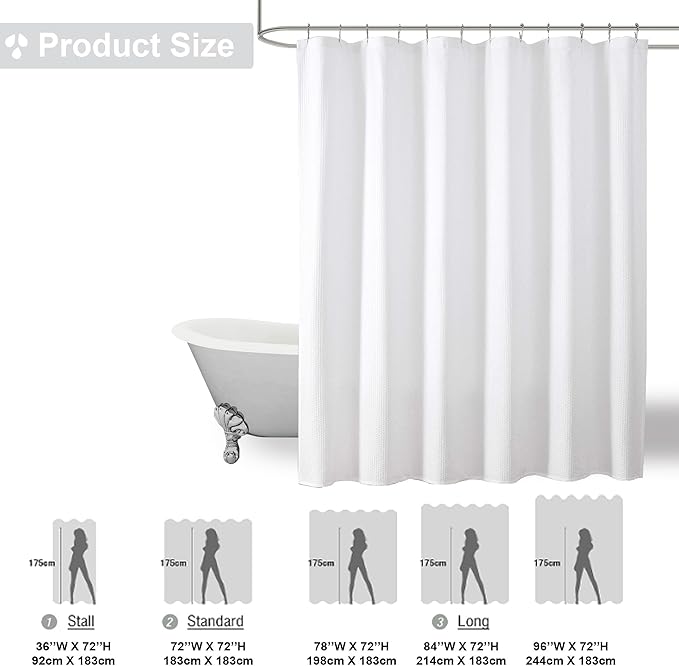OVZME Berry White Shower Curtain, Embossed Textured Fabric Shower Curtain for Bathroom - Soft Cloth & Hotel Spa Luxury, Water Repellent, Machine Washable Long Shower Curtain, 72X78, White