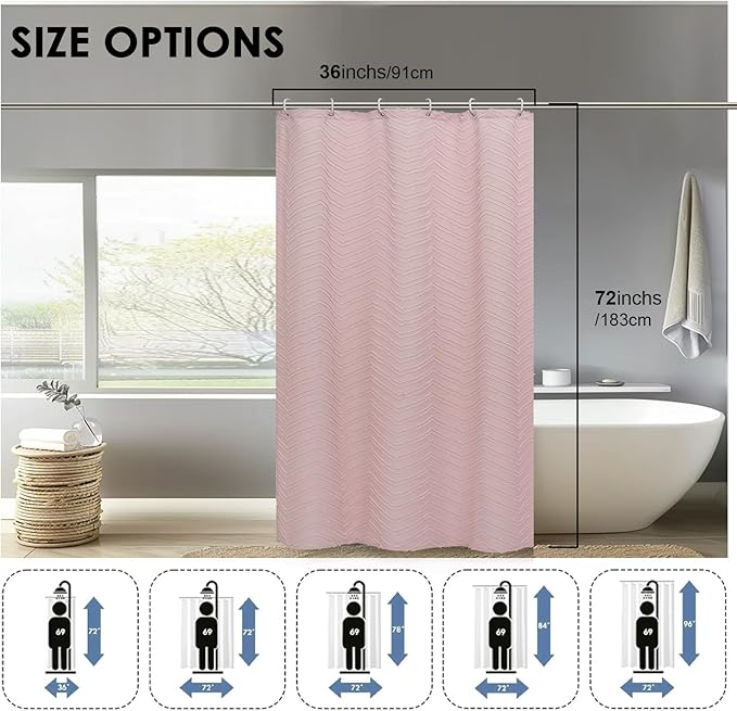 OVZME Blush Pink Small Shower Curtain for Bathroom, Modern Farmhouse Boho Textured Tufted Chevron Striped Bathroom Shower Curtain, Protect Privacy Bath Decor, 36Wx72L Inches