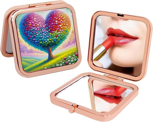 Pocket Mirror, 1X/2X Magnification Compact Travel Makeup Mirror for Purse, 2-Sided, Portable, Folding, Handheld, Small Mirror for Gift