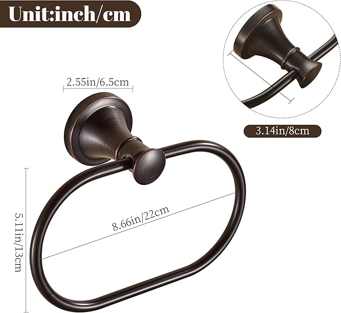 WOLIBEER Bronze Towel Holder, Oil Rubbed Oval Hand Towel Ring Wall Mount Farmhouse Towel Hanger Rustic Towel Rack Stainless Steel Bath Accessories