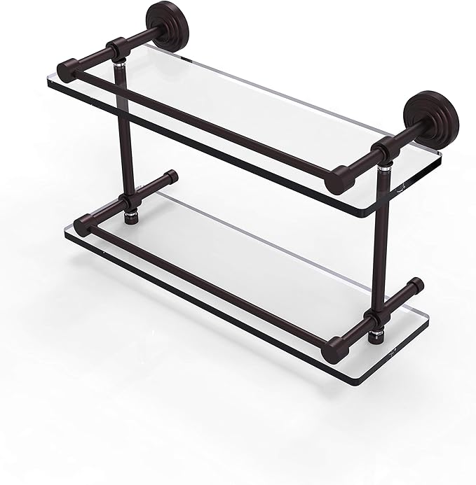 Allied Brass WP-2/16-GAL-ABZ Waverly Place 16-Inch Double Glass Shelf with Gallery Rail, Antique Bronze