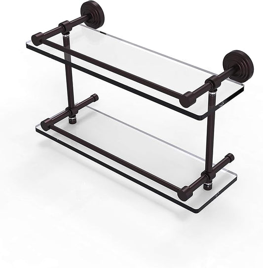 Allied Brass WP-2/16-GAL-ABZ Waverly Place 16-Inch Double Glass Shelf with Gallery Rail, Antique Bronze