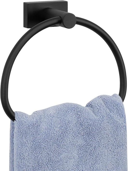 Livabber Towel Ring for Bathroom, 304 Stainless Steel Hand Towel Holder, Heavy Duty Towel Hanger for Bath, Kitchen, Hotel (2.3″ Screw-Mounted Base, Black)