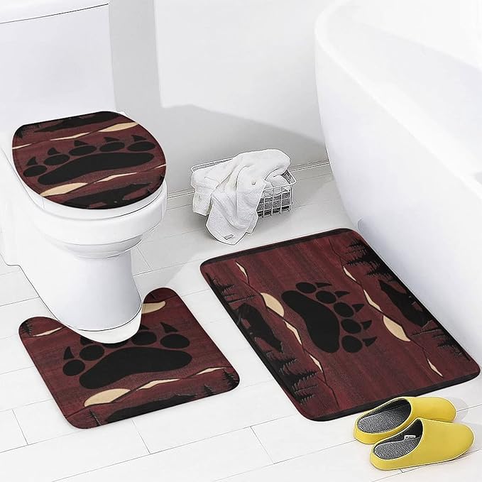 Rustic Retro Cabin 4 Piece Shower Curtain Sets, Non-Slip Rugs, Toilet Lid Cover and Bath Mat, Durable and Waterproof, for Bathroom Decor Set One Size