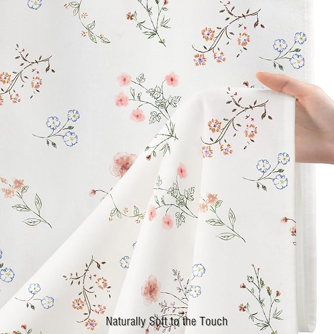 Floral Farmhouse Vintage Cotton Shower Curtain, French Country Shower Curtains for Bathroom, 72Wx72H